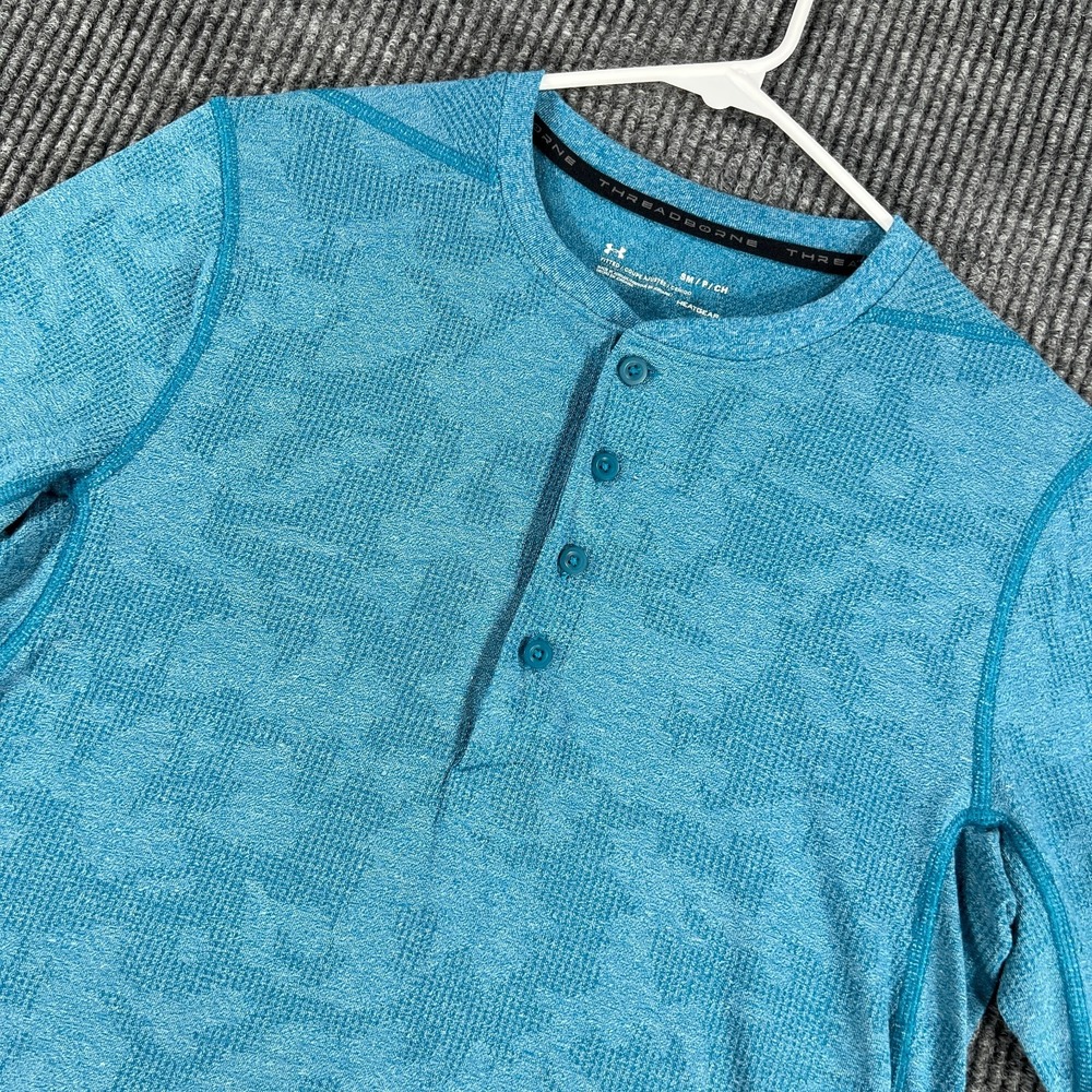 Under Armour Henley Shirt Mens Small Blue 3/4 Sleeve Threadborne Active Casual